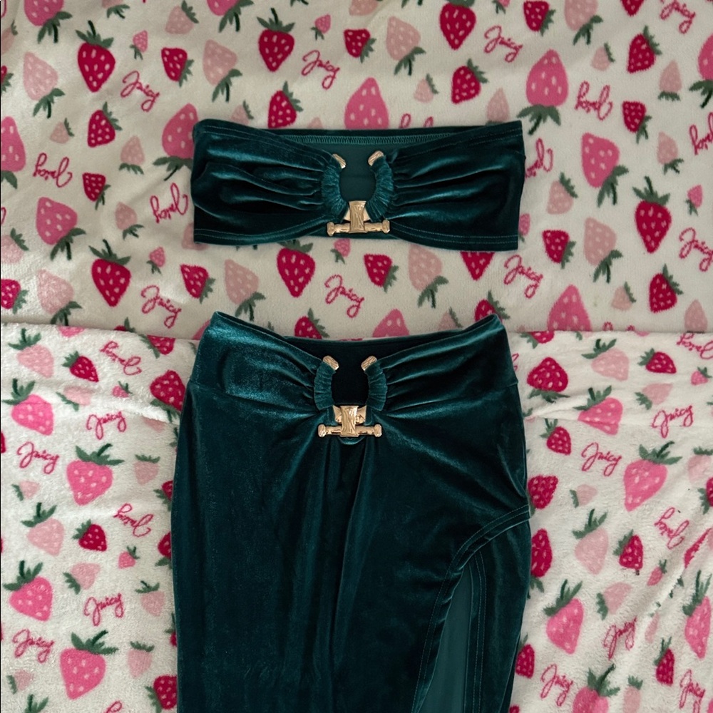 Emerald Green Velvet Two-Piece Set